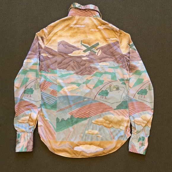 Vintage 70s Mountain Prairie Landscape Long Sleeve Button Up Shirt - Picture 8 of 13